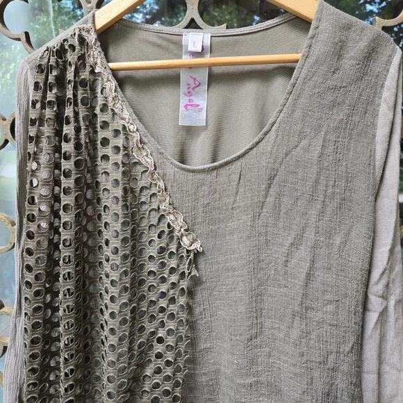 Pretty Angel Women Vtg Y2K Asymmetric Lagenlook Artsy Linen Blend Boho Layered L - Picture 3 of 10